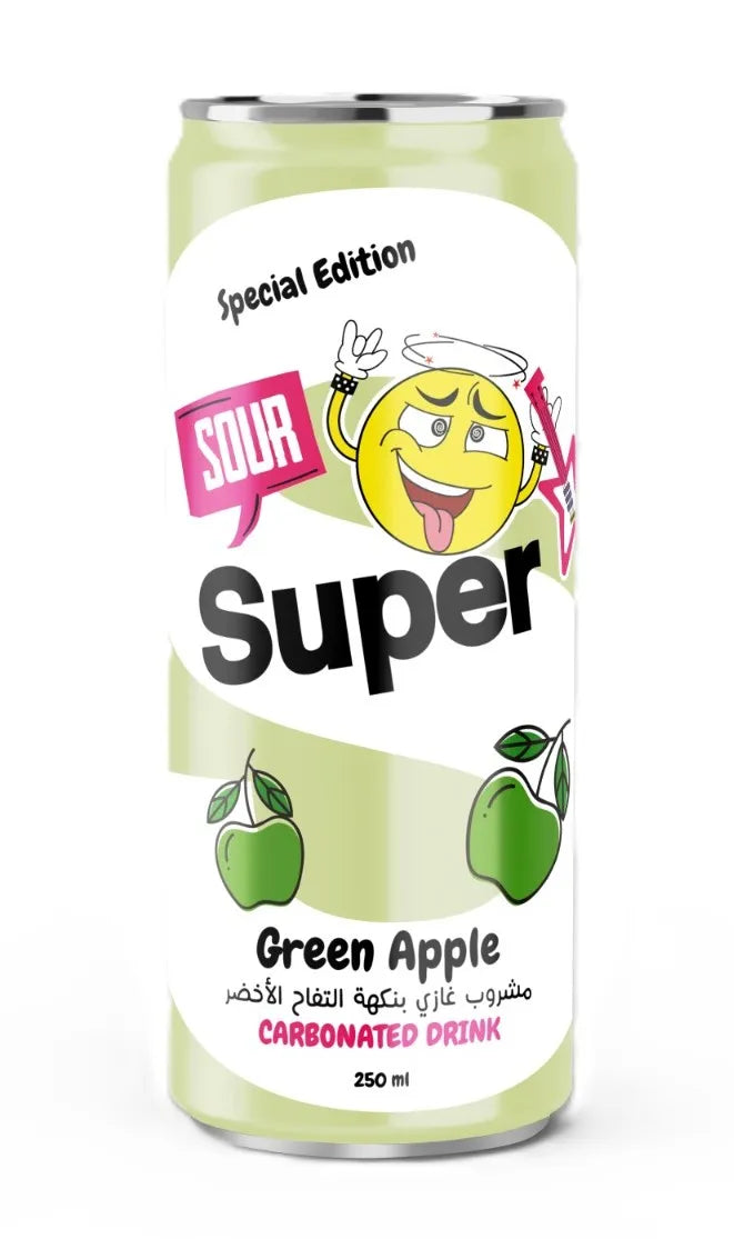 Super Sour Green Apple Carbonated Drink, 250ml