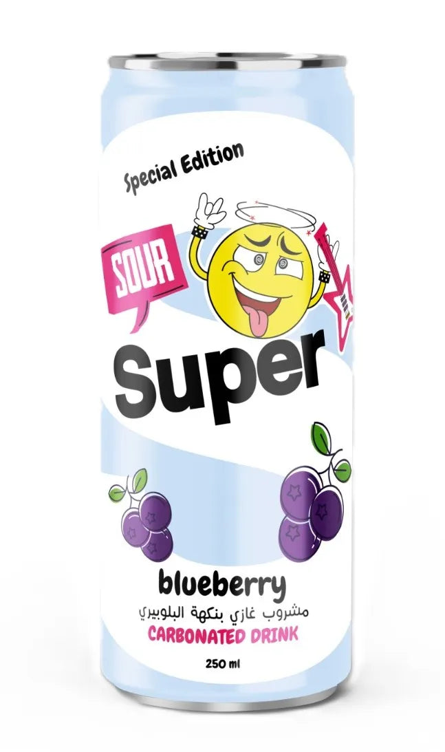 Super Sour Blueberry Carbonated Drink, 250ml